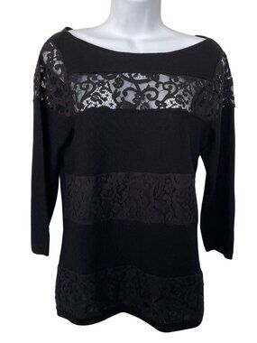 Ann Taylor Merino Wool Lace Sweater Sz M Black Preppy, Boho